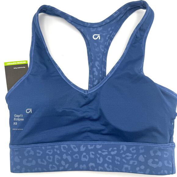 GapFit Eclipse Blue Leopard Print Sports Bra XS NWT Medium Support - Picture 6 of 9